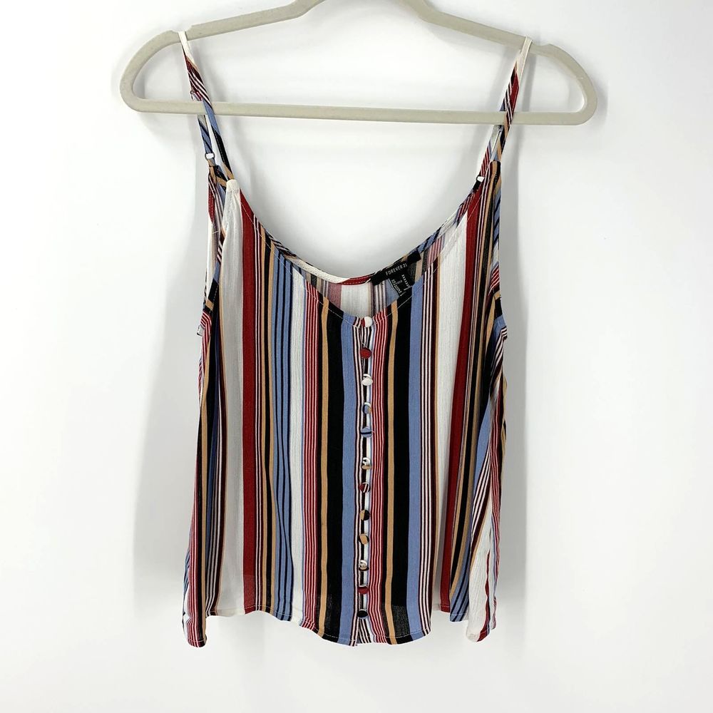 Forever 21 Flowy Striped Button Spaghetti Strap